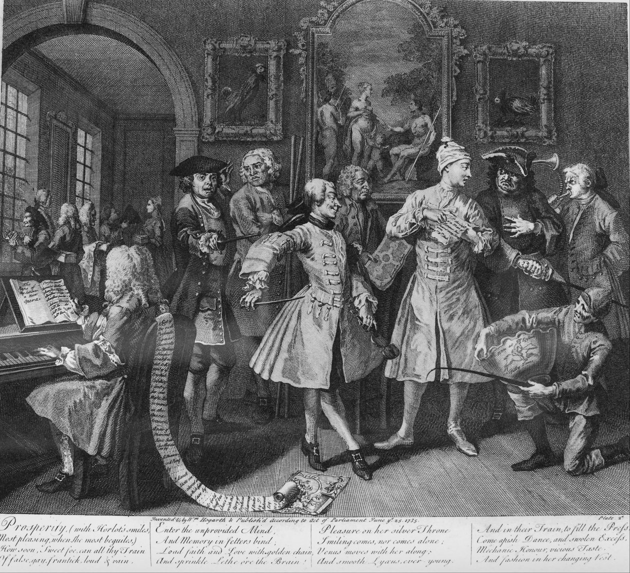 A Rakes Progress, 2. lemez, művészek és professzorok körülvéve alkotó: William Hogarth