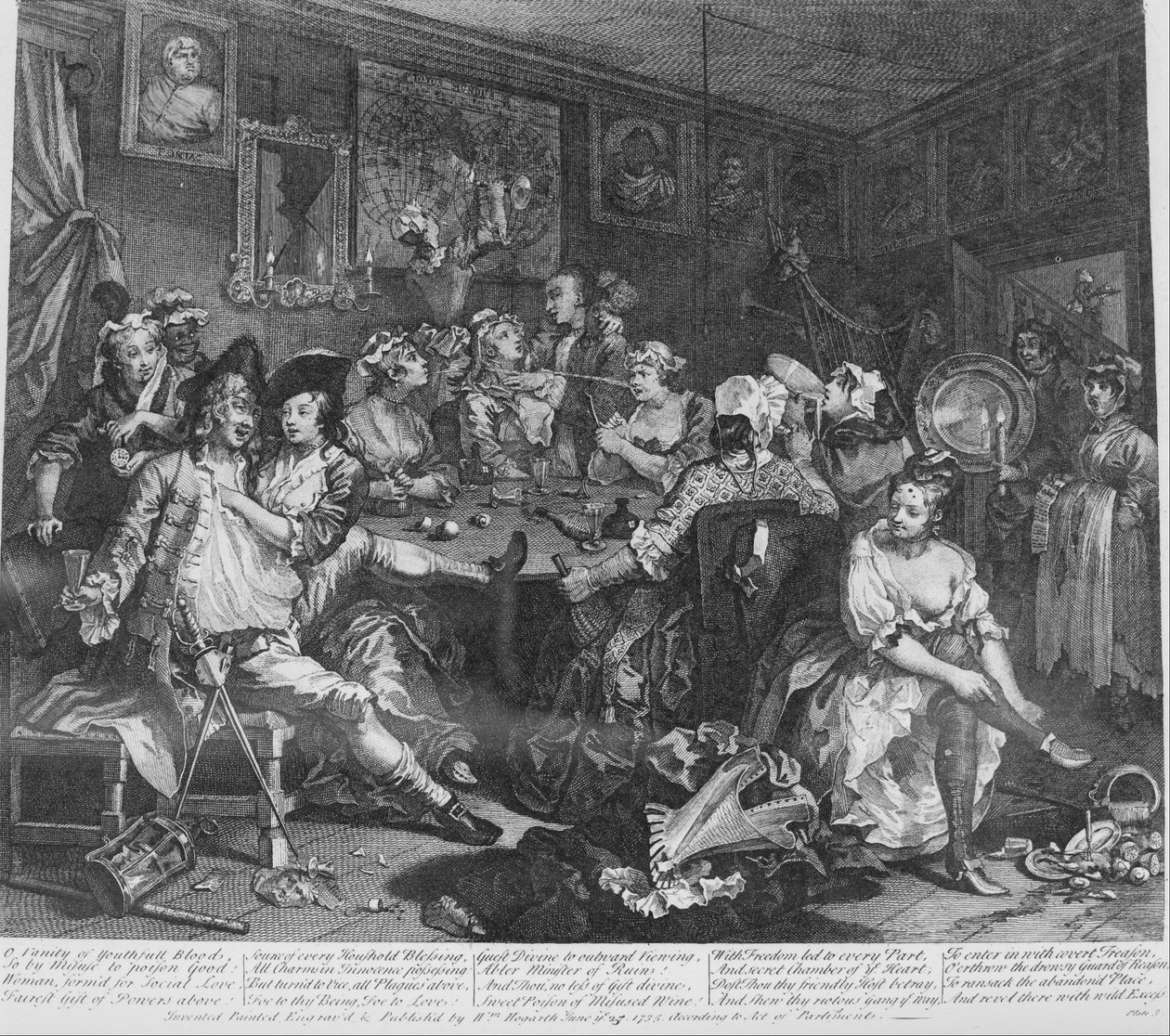 A Rakes Progress, 3. lemez, A kocsmai jelenet alkotó: William Hogarth