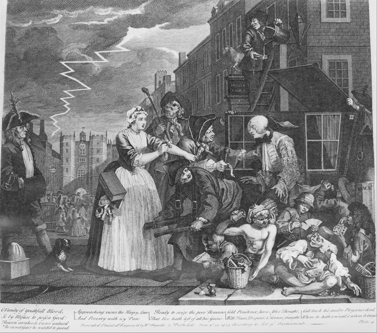 A Rakes Progress, 4. tábla, letartóztatták az adósságért alkotó: William Hogarth