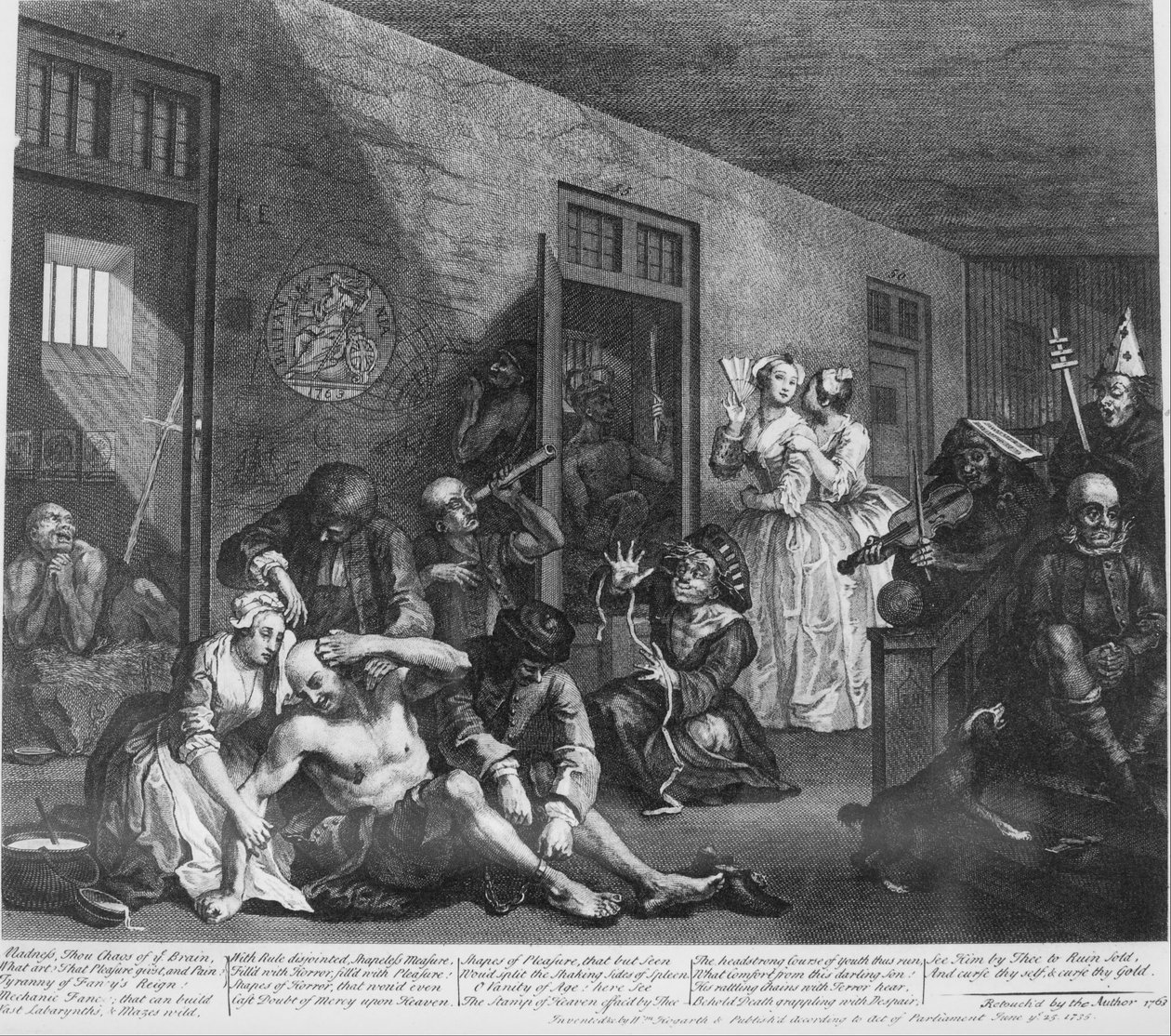A Rakes Progress, 8. lemez, az őrült házban alkotó: William Hogarth