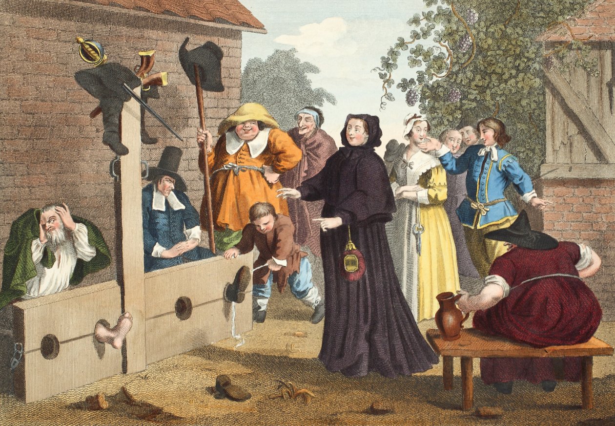 Hudibras és Ralpho a csőszökben, Samuel Butler "Hudibras" című művéből (1612-80, illusztráció a "Hogarth Restored: The Whole Works of the Celebrated William Hogarth, re-engraved by Thomas Cook", pub. alkotó: William Hogarth