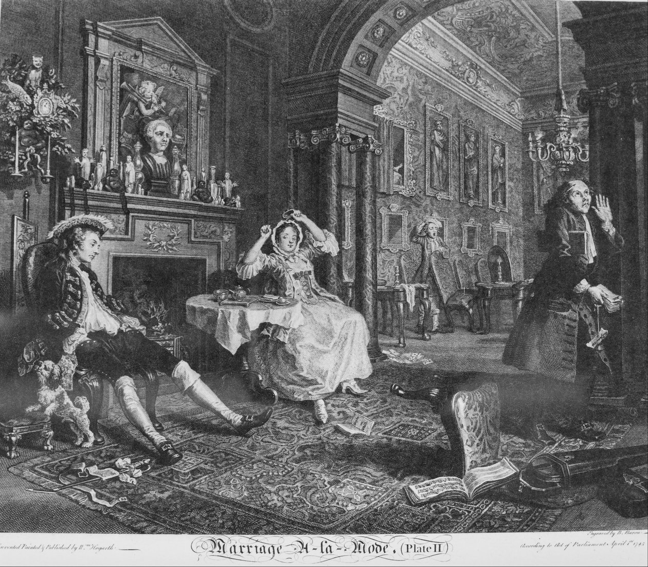 Házasság à la Mode, 2. lemez, (kora reggel) alkotó: William Hogarth