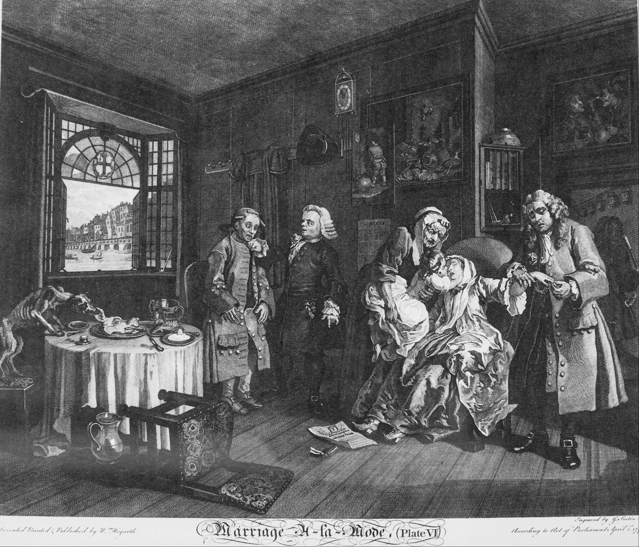 Házasság à la Mode, 6. lemez, (A grófnő halála) alkotó: William Hogarth