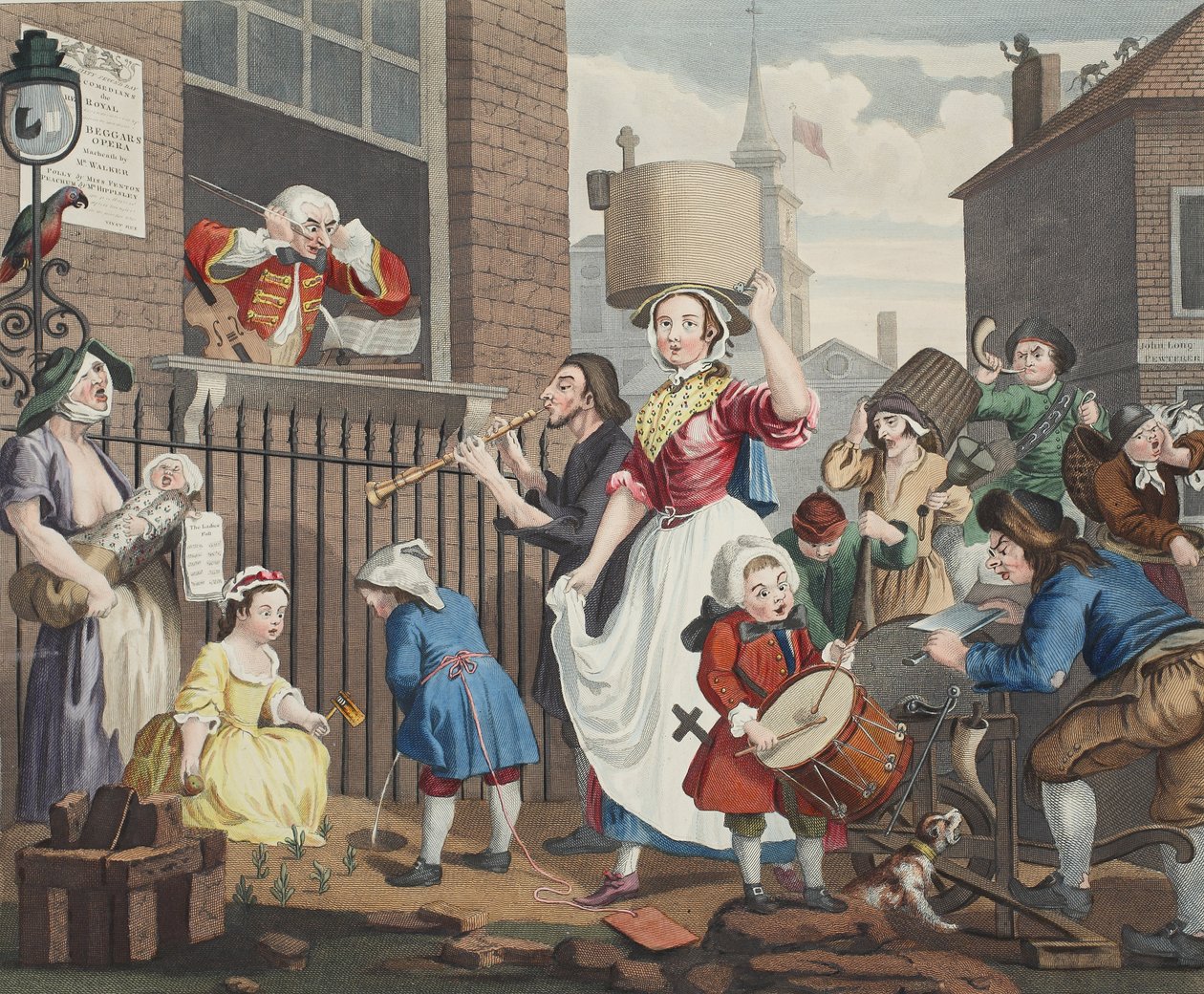 A feldühödött zenész, illusztráció a "Hogarth Restored: The Whole Works of the Celebrated William Hogarth, re-engraved by Thomas Cook", pub. 1812 (kézzel színezett metszet) alkotó: William Hogarth
