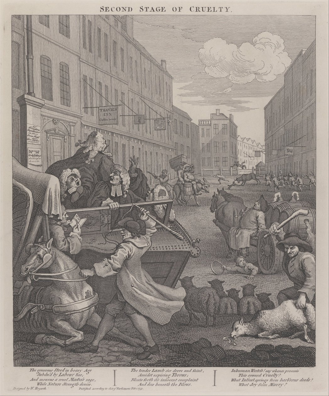 A kegyetlenség második szakasza- Kocsis, aki megvert egy elesett lovat alkotó: William Hogarth
