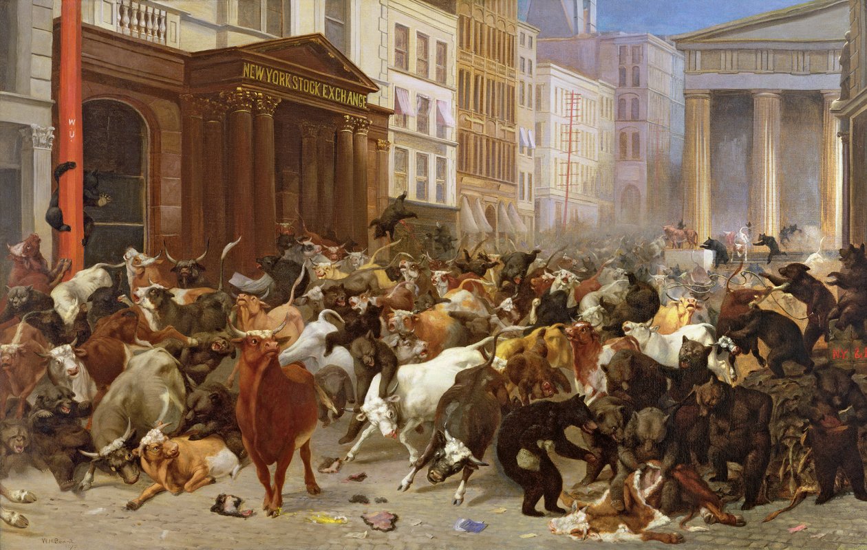 A bikák és medvék a piacon, 1879 alkotó: William Holbrook Beard