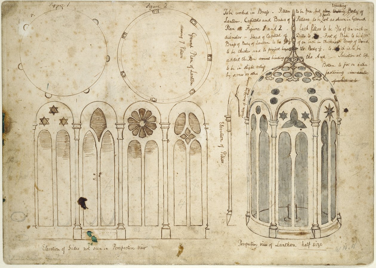 Studies for the Lantern in The Light of the World, 1851-52 (toll és barna tinta grafiton, elszíneződött törtfehér papíron) alkotó: William Holman Hunt