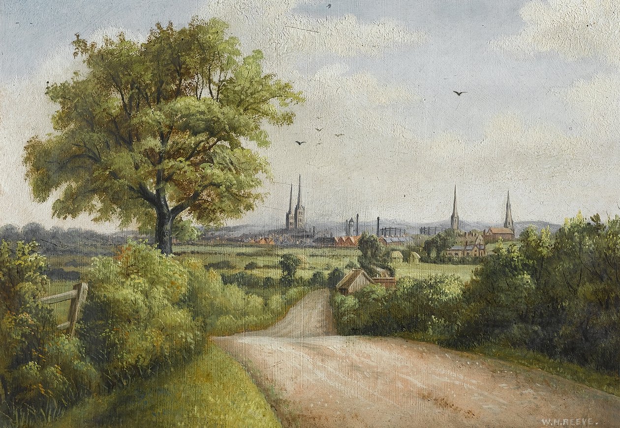 Coventry tornyok a Barkers Butts Lane-ről, XX. század eleje alkotó: William Howard Reeve