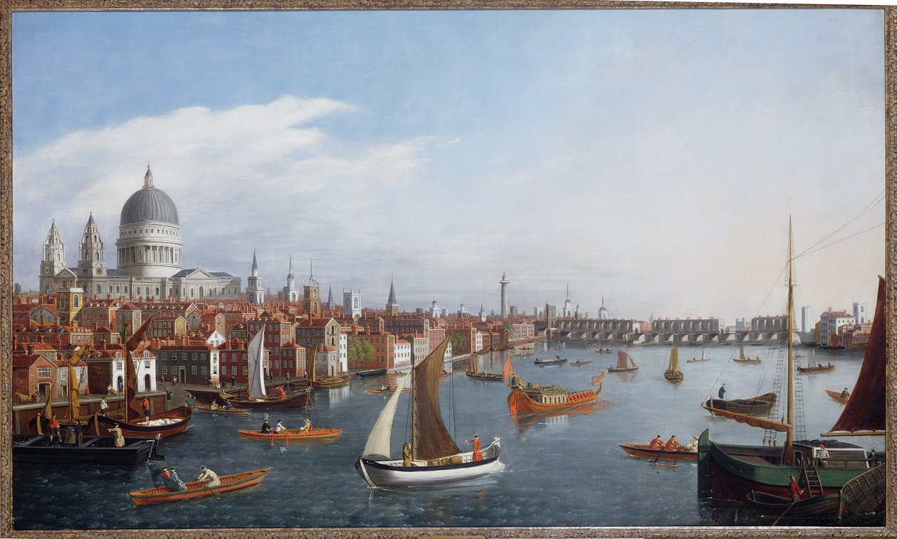 Kilátás a Temze folyóra a Szent Pállal és az Old London Bridge-dzsel alkotó: William James