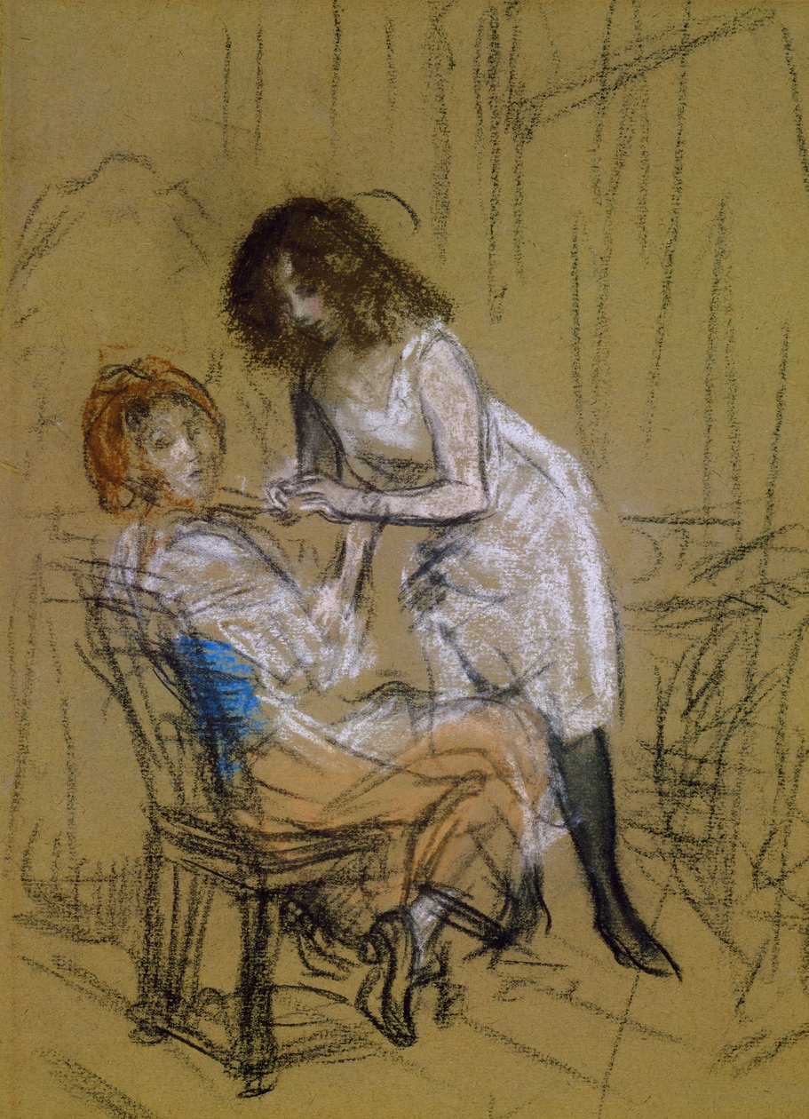 Két nő egy hálószobában (szén és kréta papíron) alkotó: William James Glackens