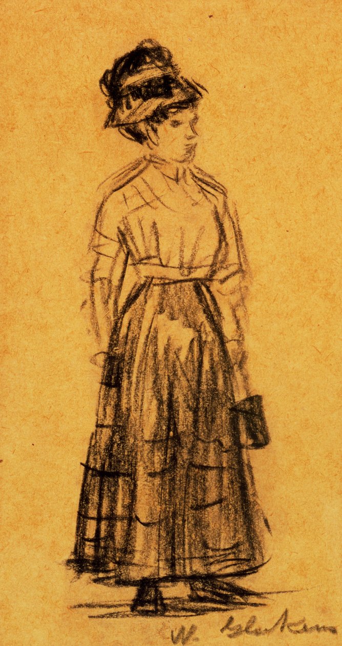 Fekete kalapban és fekete szoknyás nő alkotó: William James Glackens