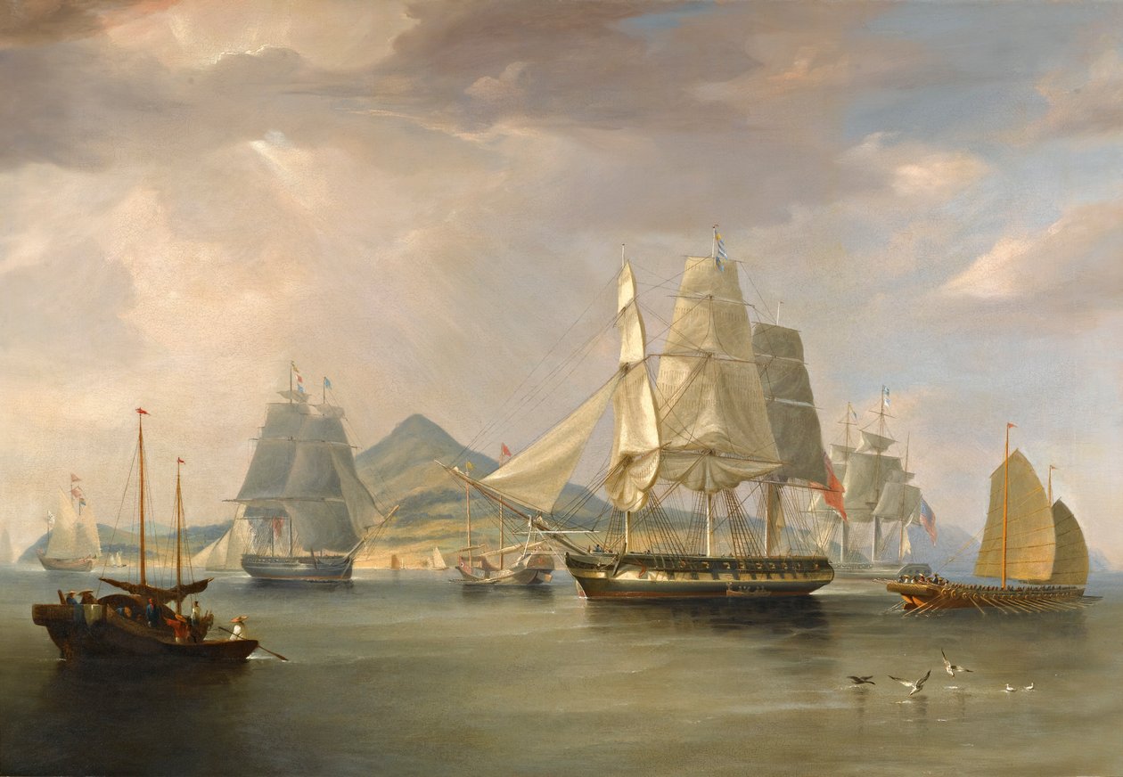 Az ópium szállítása Lintinben, Kínában, 1824 alkotó: William John Huggins