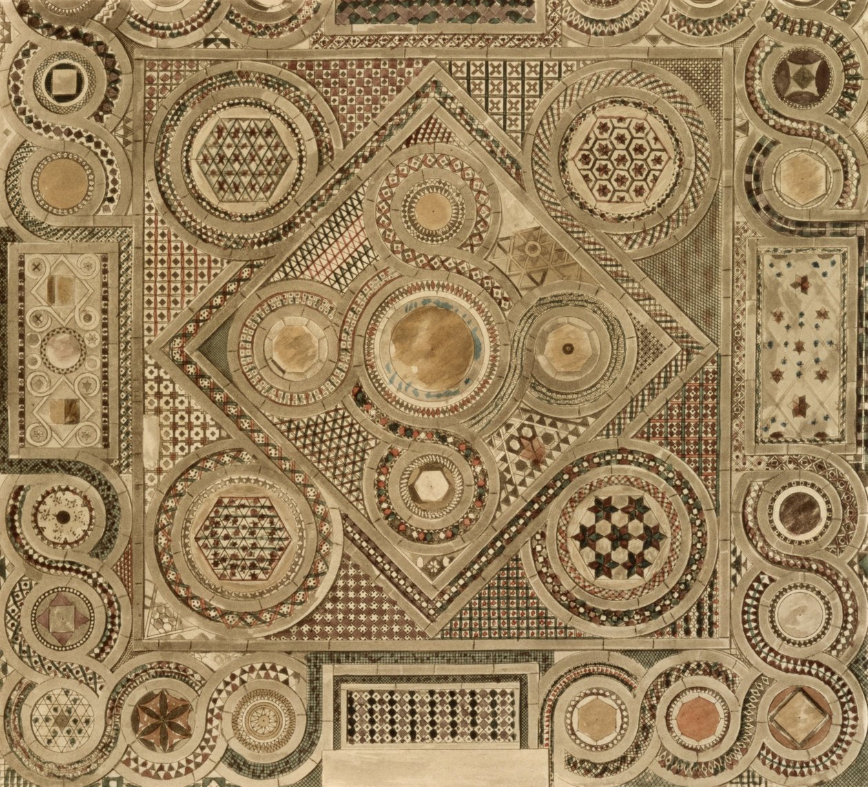 Mozaikburkolat az oltár előtt, A lap a "Westminster Abbey"-ből, a művész metszete, kiadó: Rudolph Ackermann (1764-1834) 1812 (akvatinta). alkotó: William Johnstone White