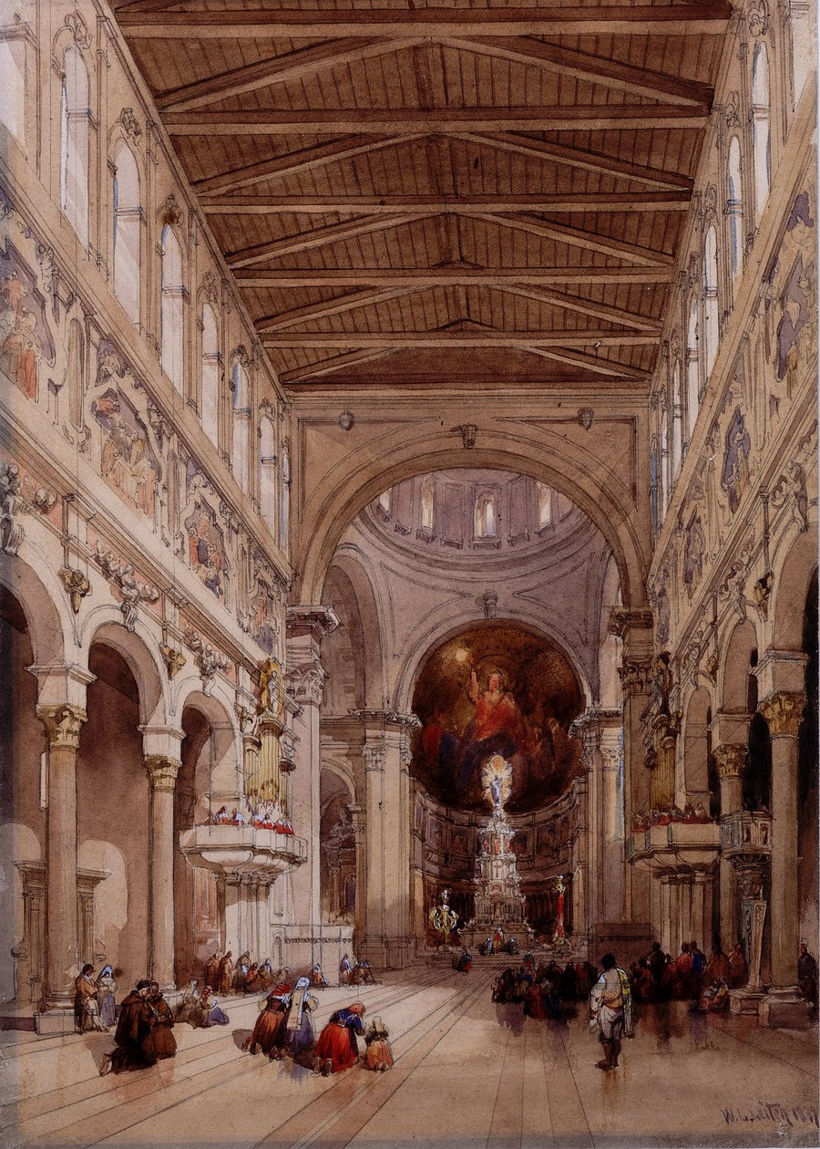A katedrális belseje, Messina, 1839 (ceruza és wc szőtt papíron) alkotó: William Leighton Leitch