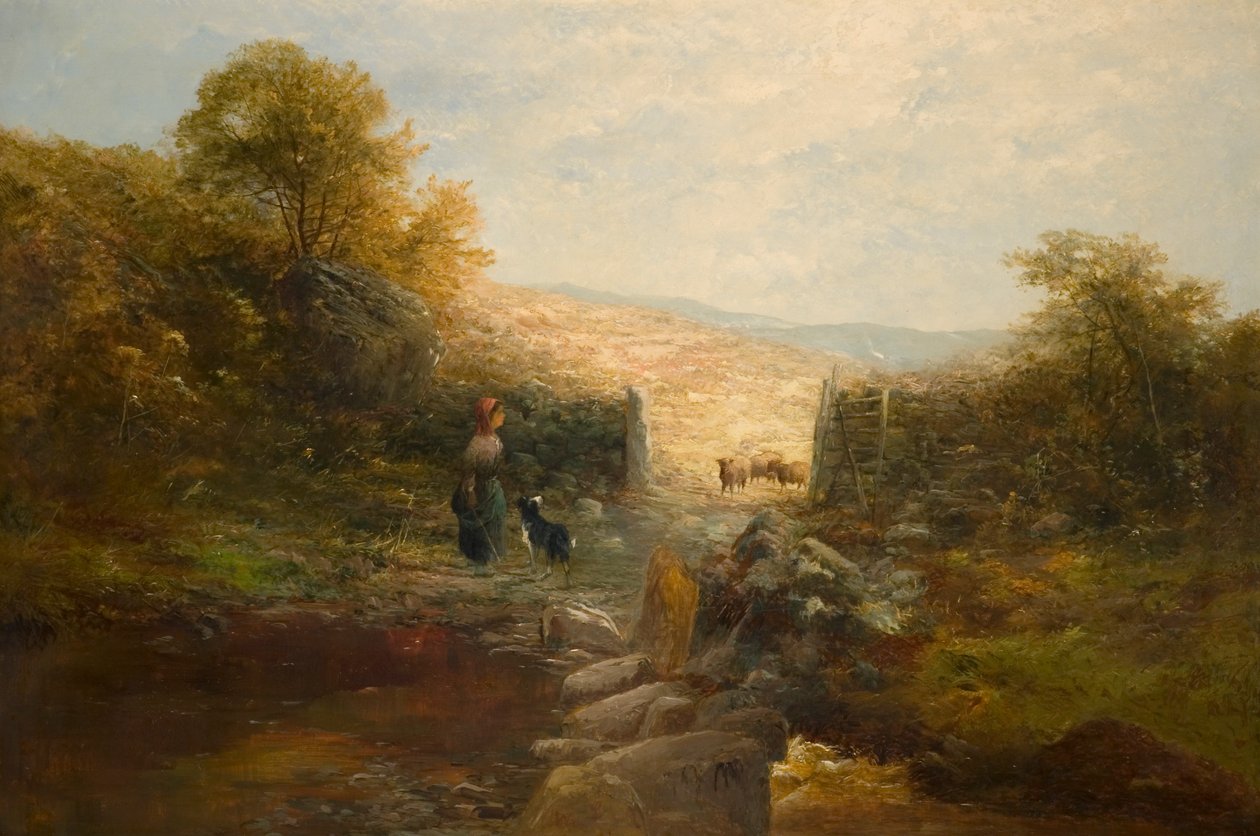 Pásztorlány juhokkal alkotó: William Linnell