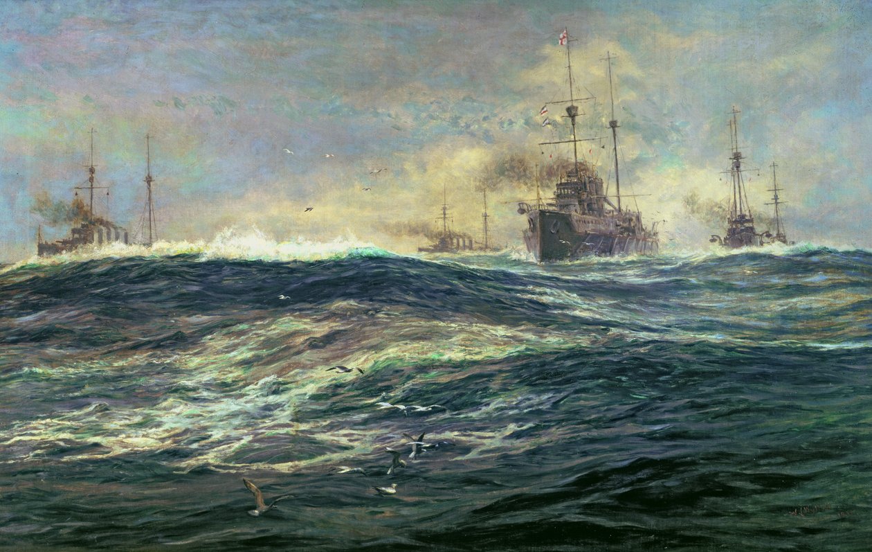 A Dreadnoughts 1. csataszázada gőzölgött a csatornán 1911-ben alkotó: William Lionel Wyllie