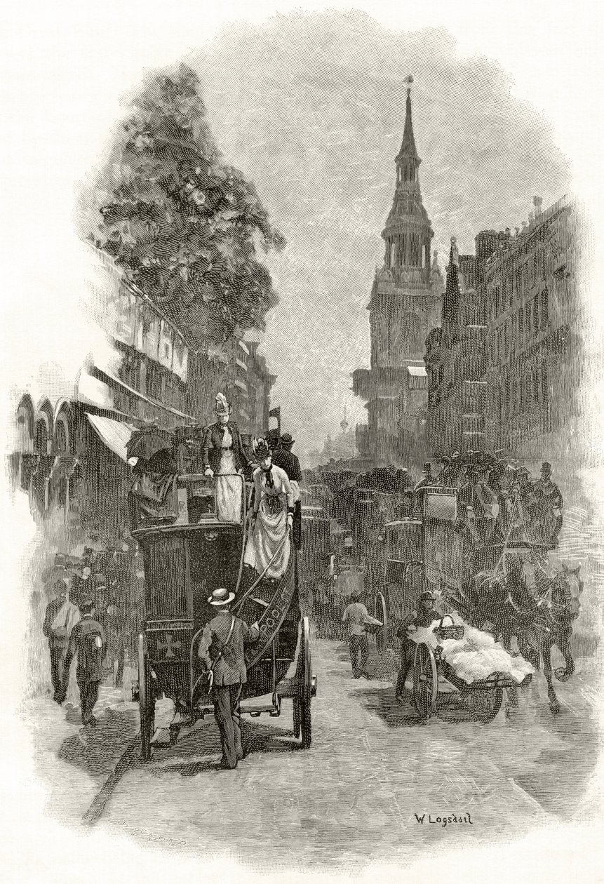Cheapside és Bow Church Steeple, a "London Pictures: Drawed with Pen and Pencil", Richard Lovett tiszteletes, 1890-ben jelent meg. alkotó: William Logsdail