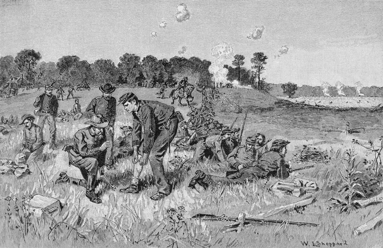 Konföderációs sorra váró parancsok a vadonban, illusztráció a „Csatták és a polgárháború vezetői” című filmből, szerkesztette Robert Underwood Johnson és Clarence Clough Buel alkotó: William Ludlow Sheppard