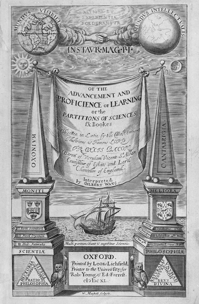 Francis Bacon „A tanulás előmeneteléről és jártasságáról” címlapja, 1640 alkotó: William Marshall