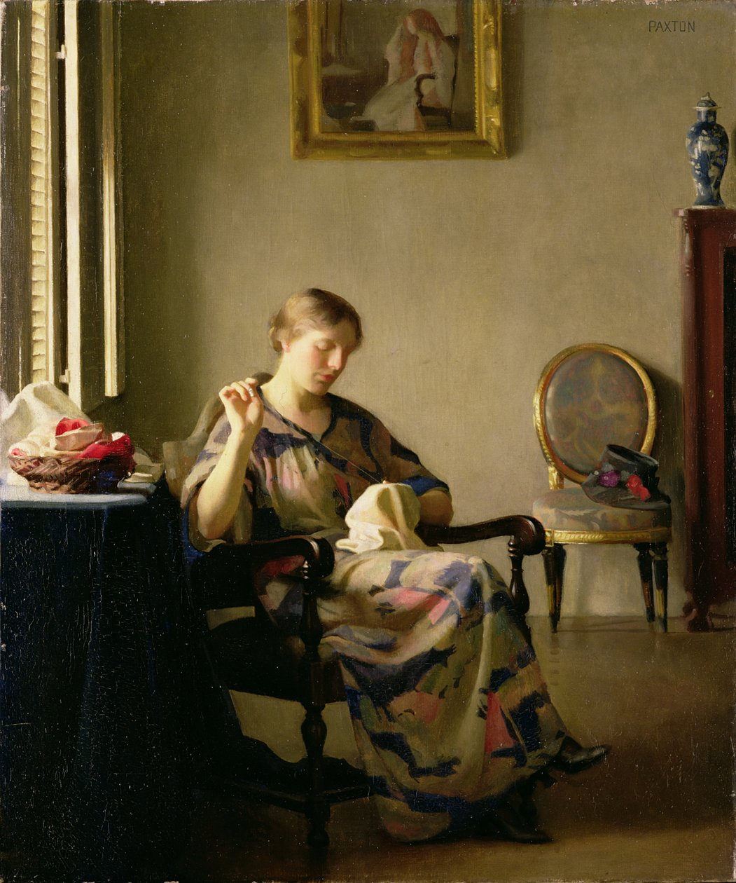 Nővarró, 1913 körül alkotó: William McGregor Paxton