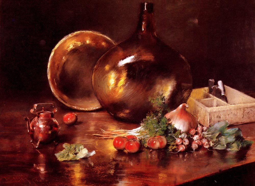 Csendélet Sárgaréz és üveg alkotó: William Merritt Chase