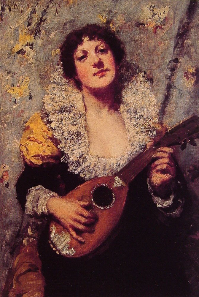A mandolin játékos alkotó: William Merritt Chase