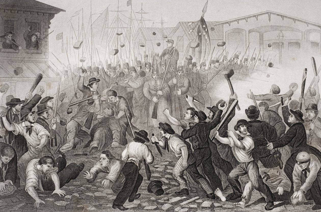 Támadás a Massachusetts ellen 6. Baltimore-ban, Maryland, 1861. április 19. alkotó: William Momberger