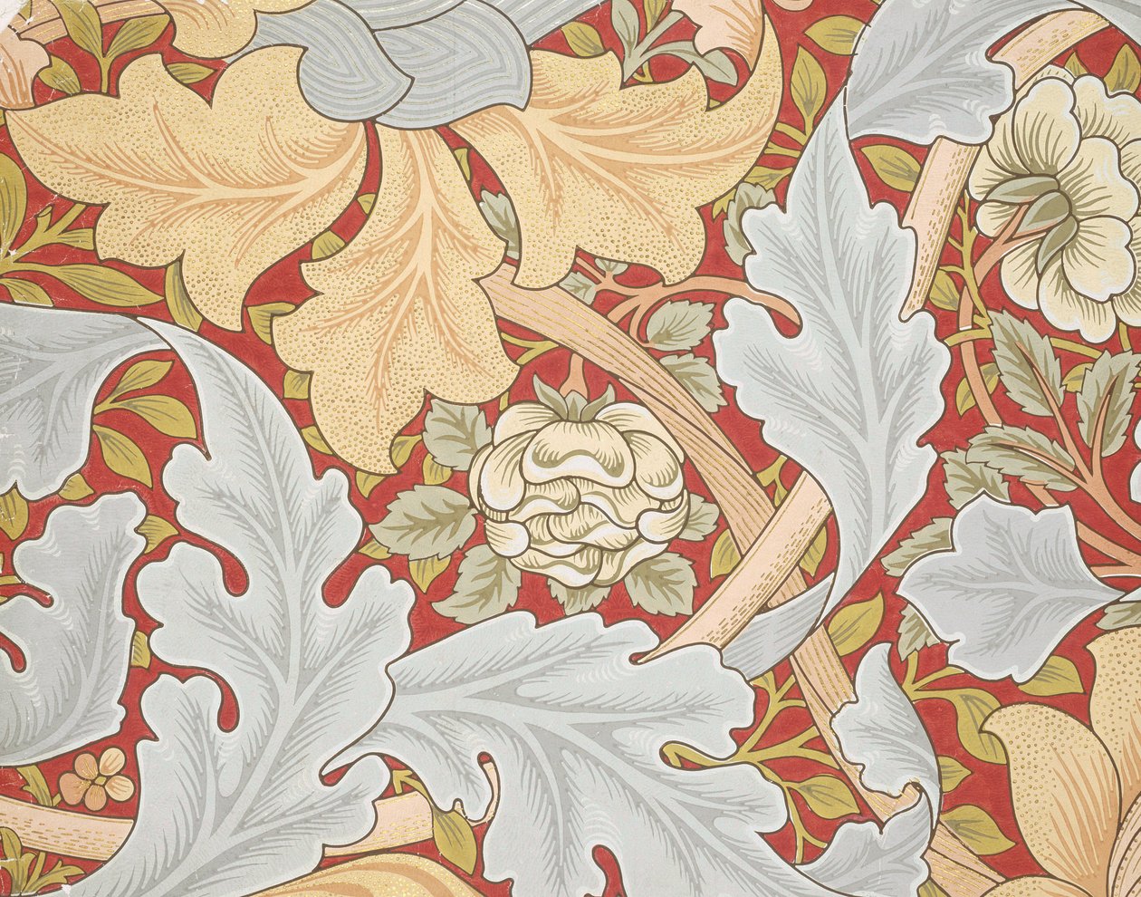 Acanthus levelek, vadrózsa bíbor háttéren, 19. század (tapéta) alkotó: William Morris