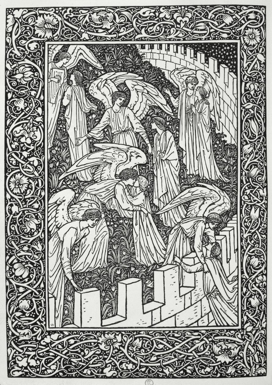 Angyalok a belső szentély mögött, a „The Kelmscott Chaucer”-ből, a Kelmscott Press kiadása, 1896 alkotó: William Morris