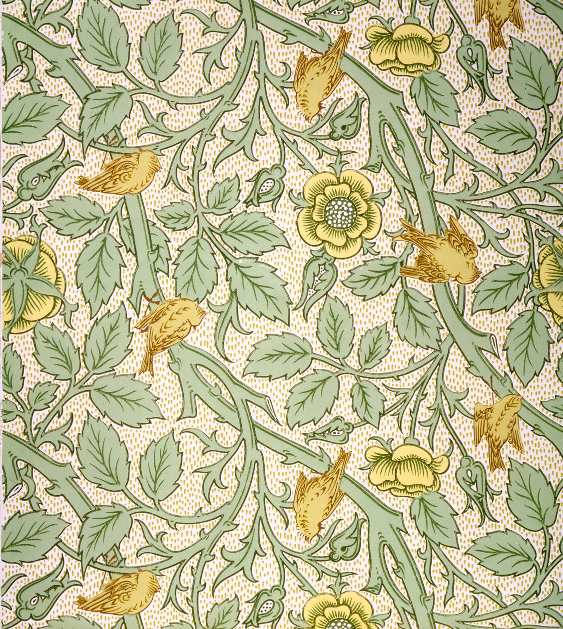 Madár tapéta tervezés (színes fatömbnyomat papíron) alkotó: William Morris