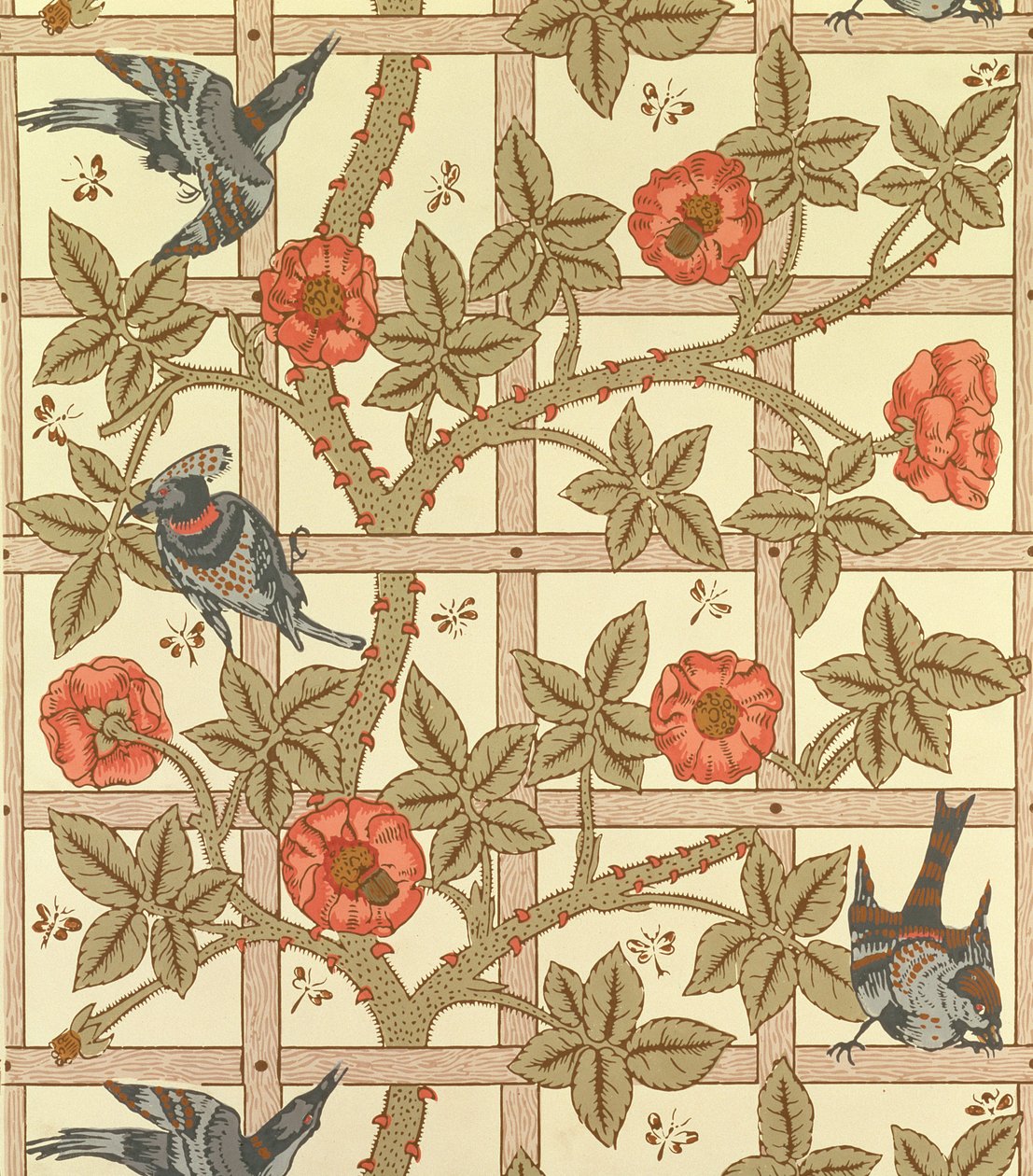 Kék és narancssárga rácsos tapétatervezés, 1864 alkotó: William Morris