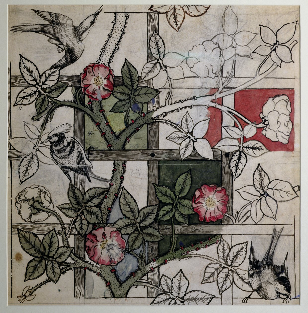Eredeti alkotás a „Trellis” tapétatervezéshez, 1862 alkotó: William Morris