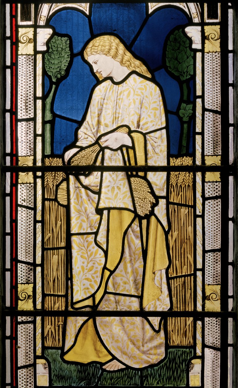 Ruth Az idegen kukorica közepette, Hitvalló Szent Edward templom, Cheddleton, 1868 alkotó: William Morris