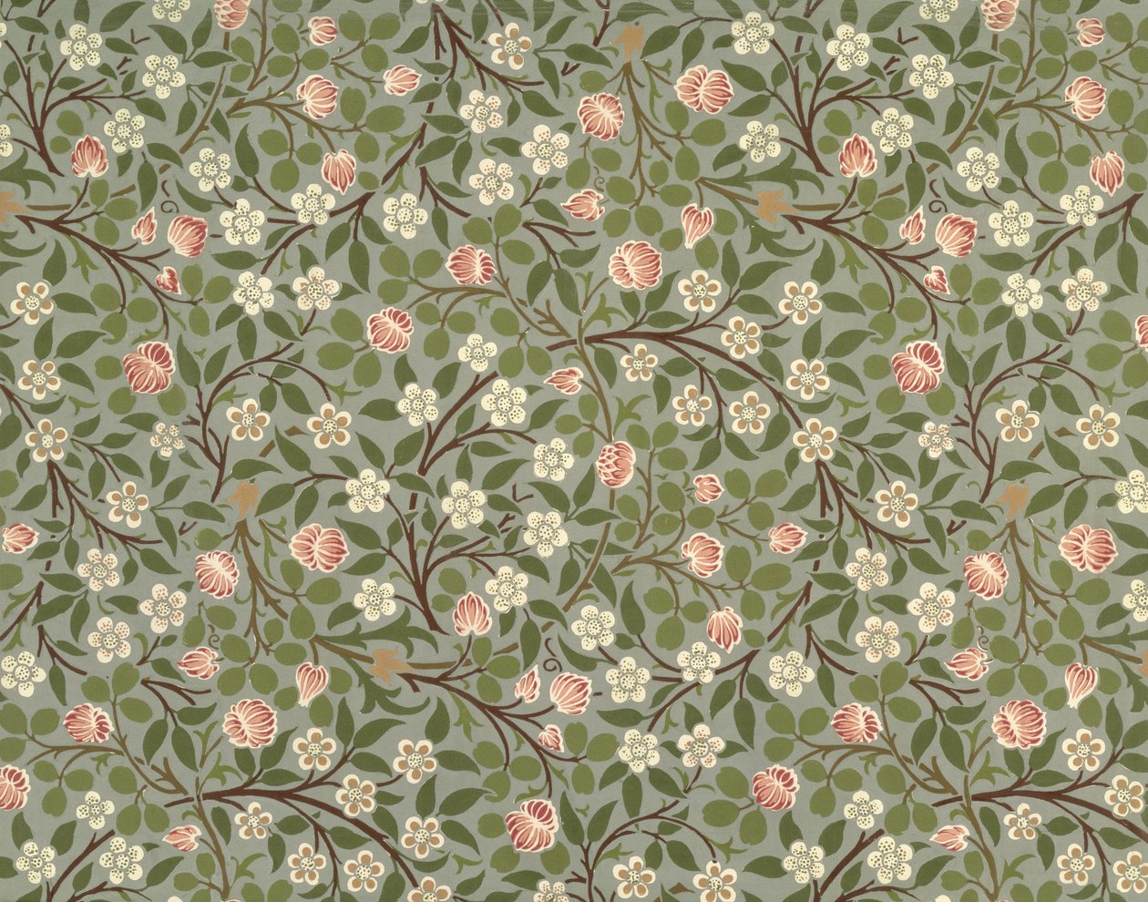 Kis rózsaszín és fehér virágos tapéta tervezés alkotó: William Morris
