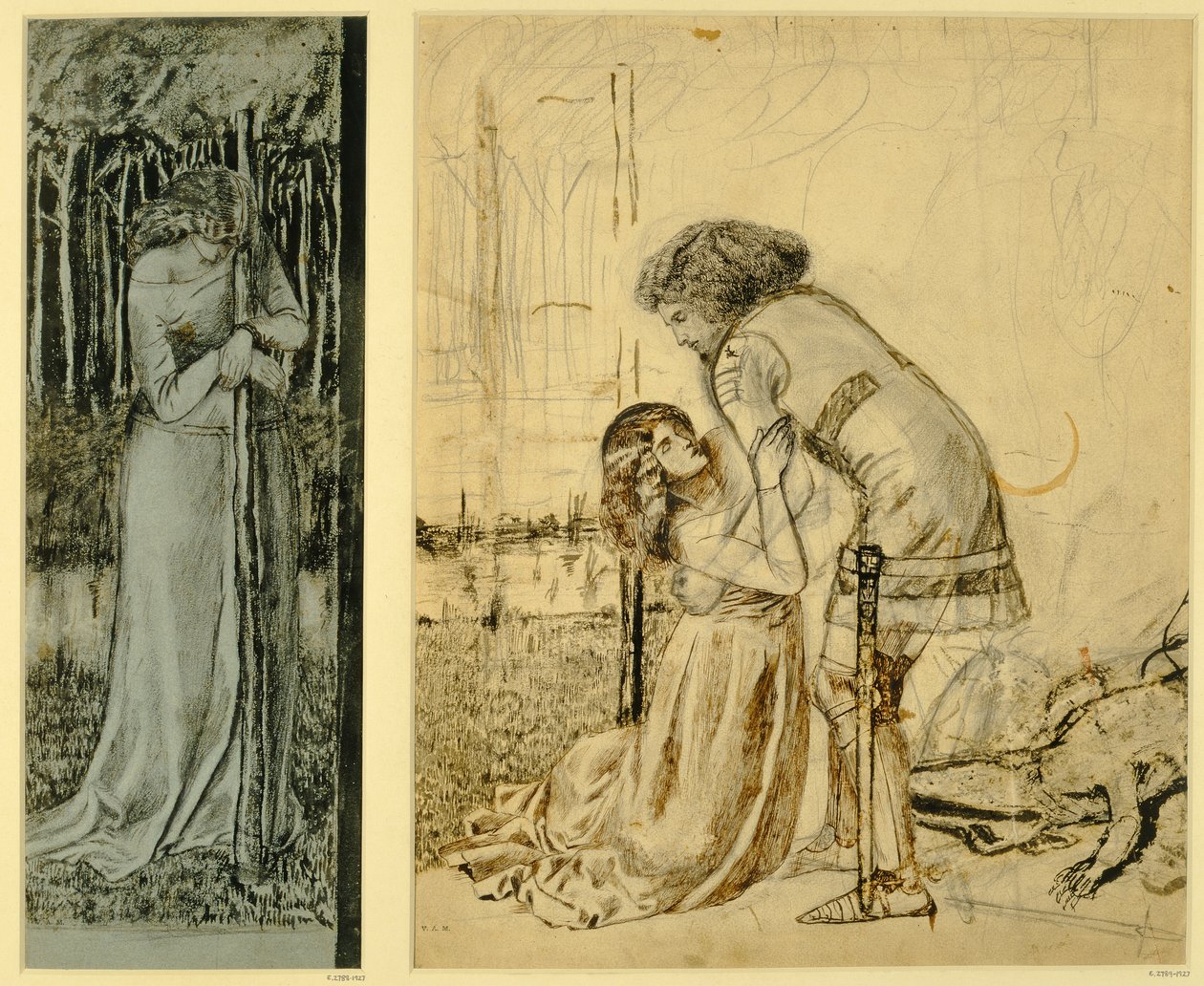 Tanulmány a Szent György-kabinet festett tábláihoz, Philip Webb (1831-1915) terve, 1861 (toll és tinta, valamint papírra mosás) alkotó: William Morris