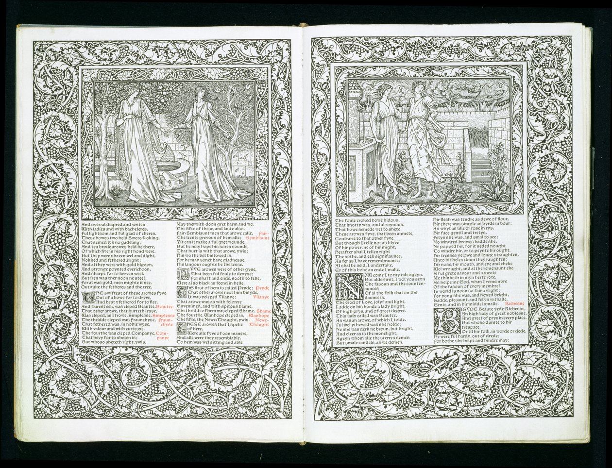 A "Kelmscott Chaucer", amelyet 1896-ban a Kelmscott Press adott ki. alkotó: William Morris