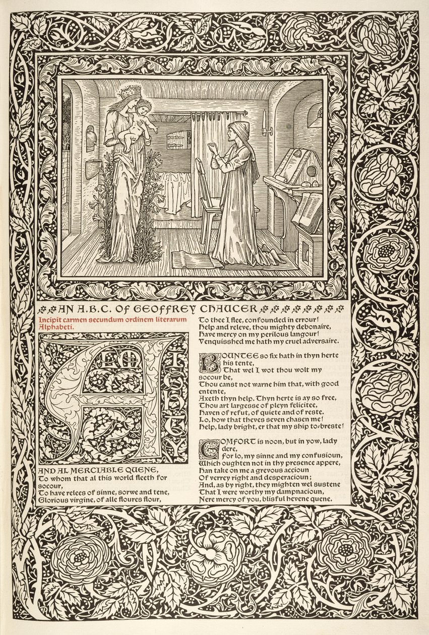A „Kelmscott Chaucer”, amelyet 1896-ban adott ki a Kelmscott Press alkotó: William Morris