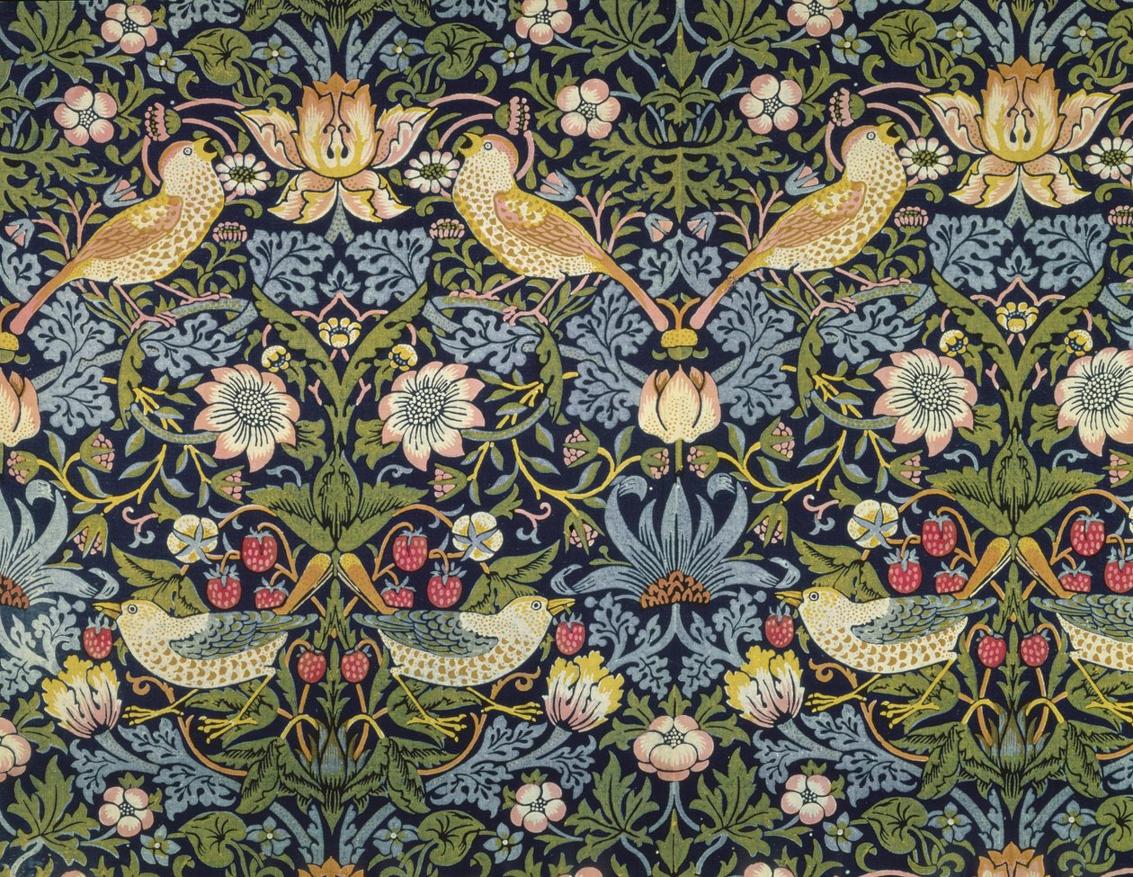 William Morris által tervezett "The Strawberry Thief" textil alkotó: William Morris