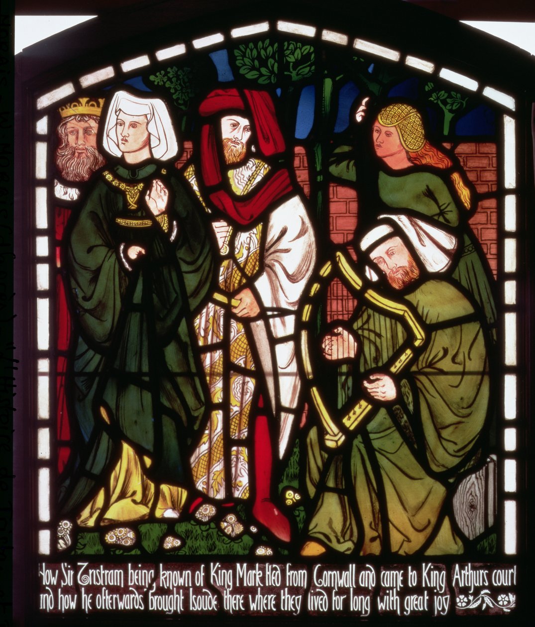 Trisztán és Izolda, a vásár Arthur király udvarában, „Tristán és Izolda története”, William Morris und Co. (ólomüveg) alkotó: William Morris