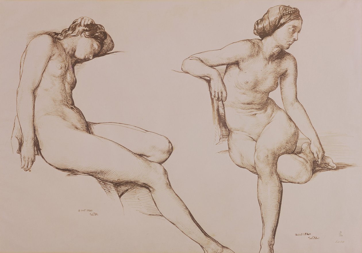 Szépia rajz meztelen nőről, 1860 körül alkotó: William Mulready