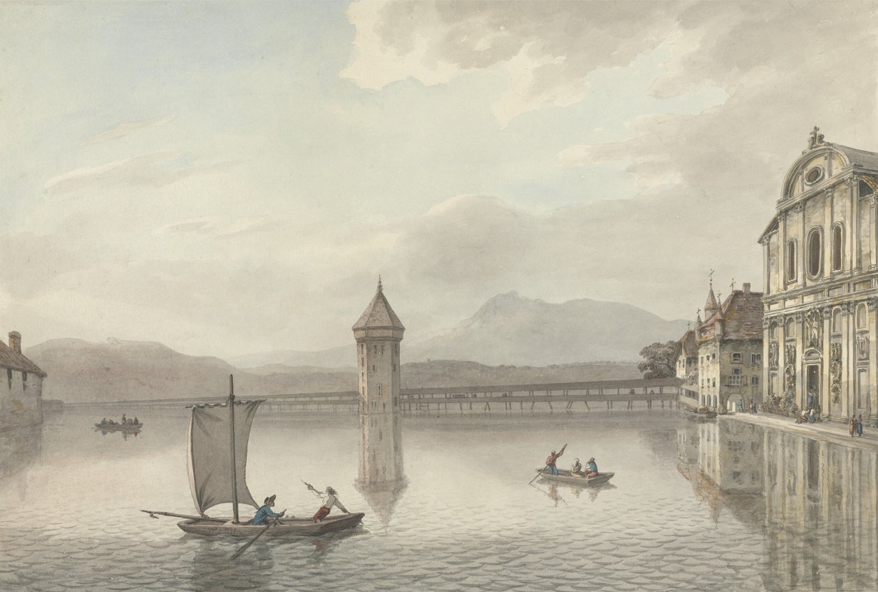 Kilátás Luzernben (toll és tinta WC-vel grafit felett, papíron) alkotó: William Pars
