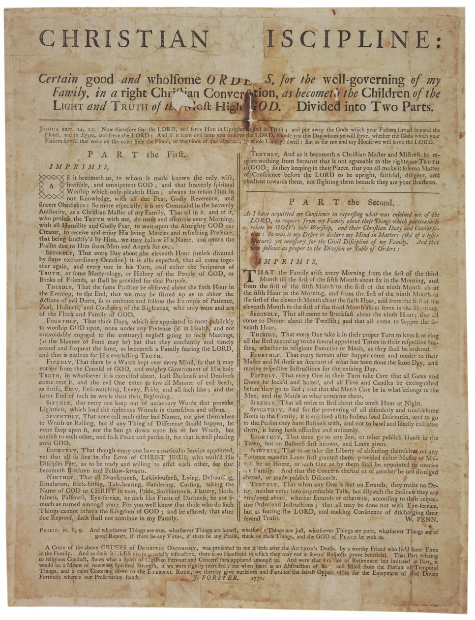 Keresztény fegyelem: Bizonyos jó és egészséges parancsok családom jó kormányzásához..., 1751 alkotó: William Penn