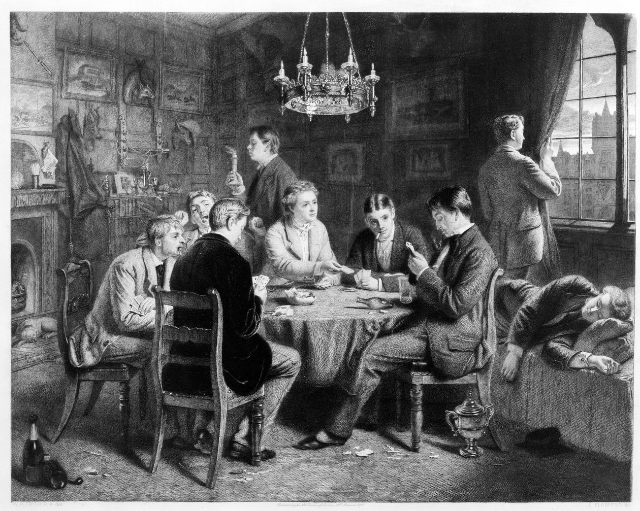 The Road to Ruin: College, metszett Leopold Flameng (1831-1911) kocsma. A londoni művészeti egyesület, 1882 alkotó: William Powell Frith