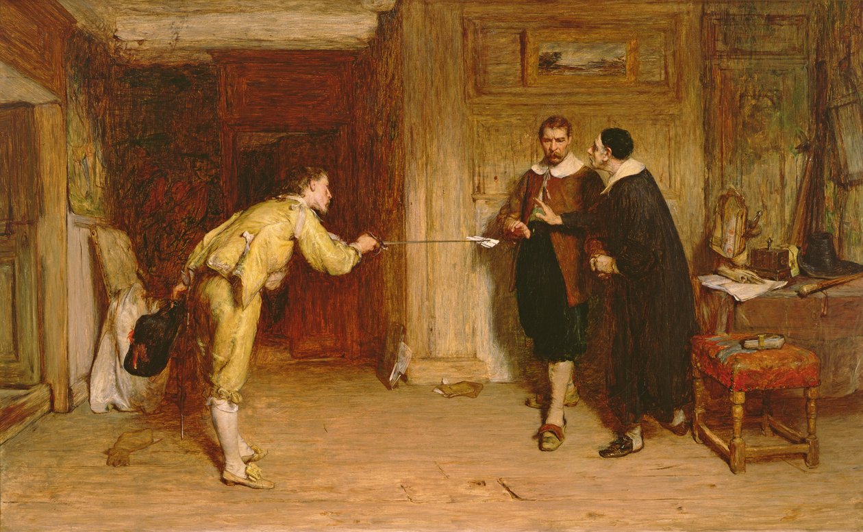 A kihívás: A puritánok harca a becsület és a lelkiismeret között, 1864 alkotó: William Quiller Orchardson