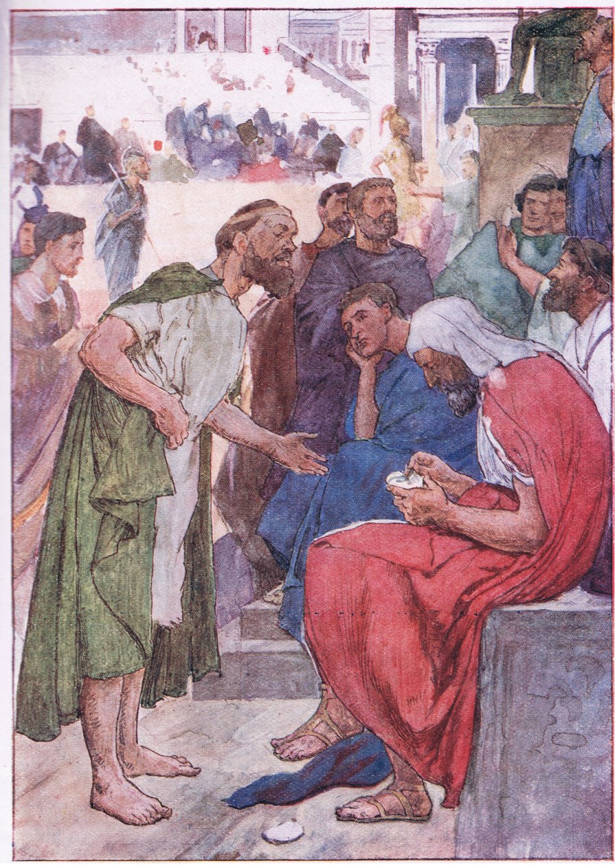 Ariszteész és a polgár, a Plutarch Lives-ból, amelyet a T C & E C Jack Ltd adott ki, 1920-as évek alkotó: William Rainey