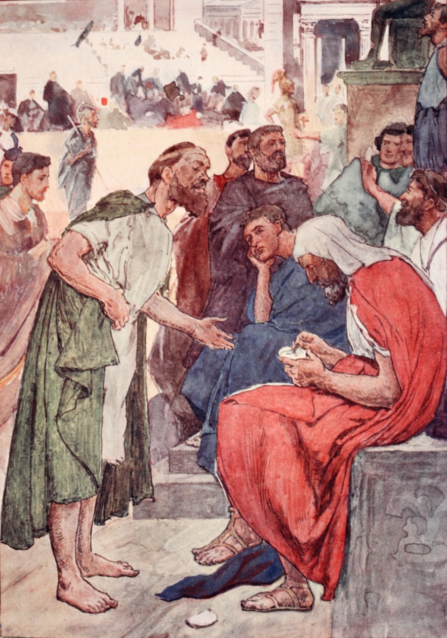 Arisztidész és a polgár, illusztráció a „Plutarkhosz életei fiúknak és lányoknak” című könyvéből, W.H. Weston, London 1910 körül alkotó: William Rainey