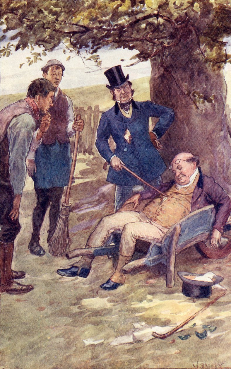 Boldwig kapitány felébreszti Pickwick urat, címlapkép Charles Dickens "The Pickwick Papers" című művéből. alkotó: William Rainey