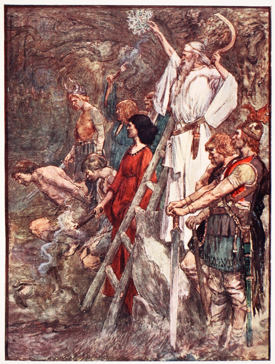 "Ott a tölgyfák alatt összegyűlnének", illusztráció Mary Macgregor "The Story of France" című művéből, 1920. alkotó: William Rainey