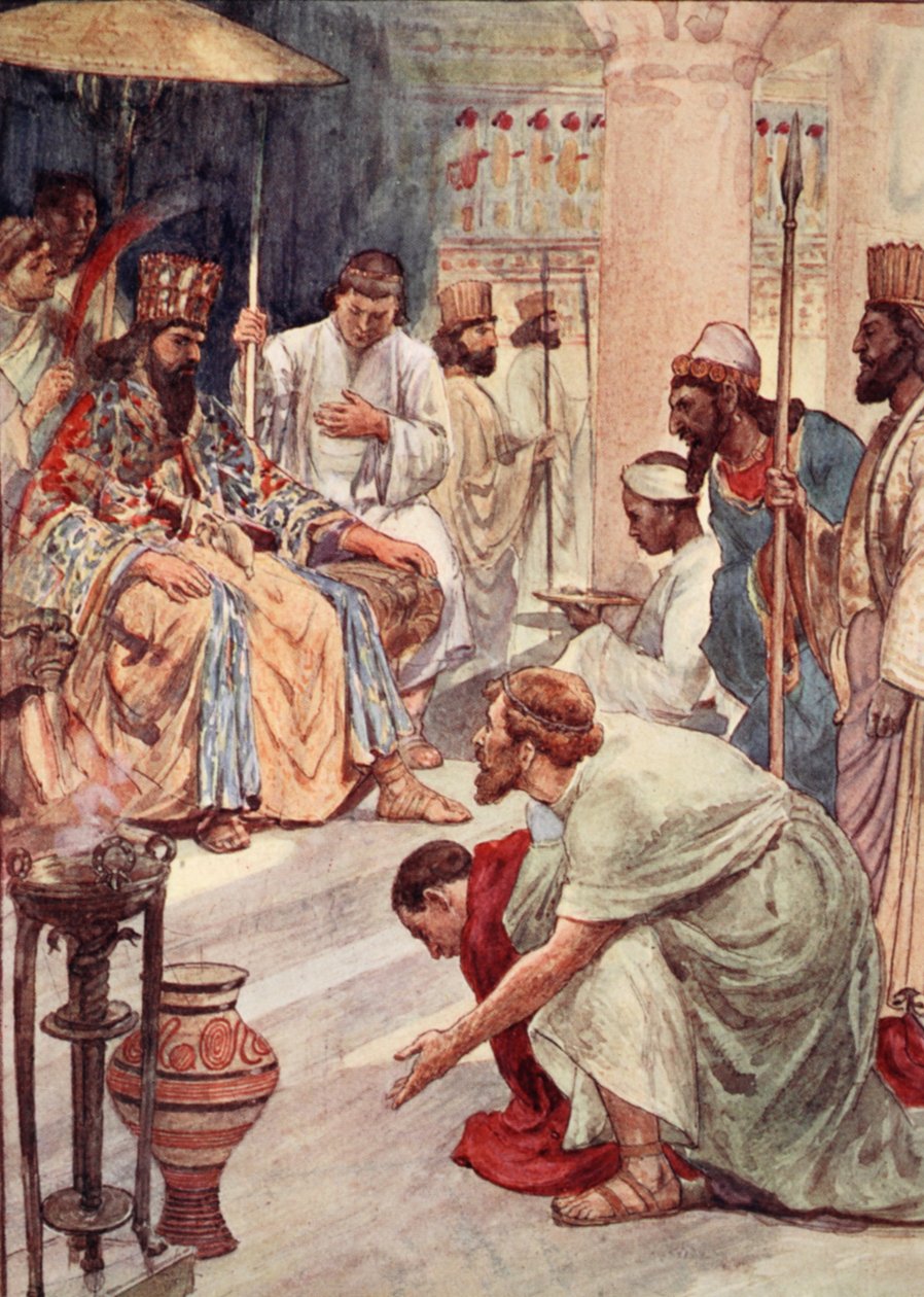 Termisztoklész a perzsa udvarban, illusztráció a "Plutarkhosz életei fiúknak és lányoknak" című műből, W.H. Weston átdolgozása, London, 1910 körül. alkotó: William Rainey