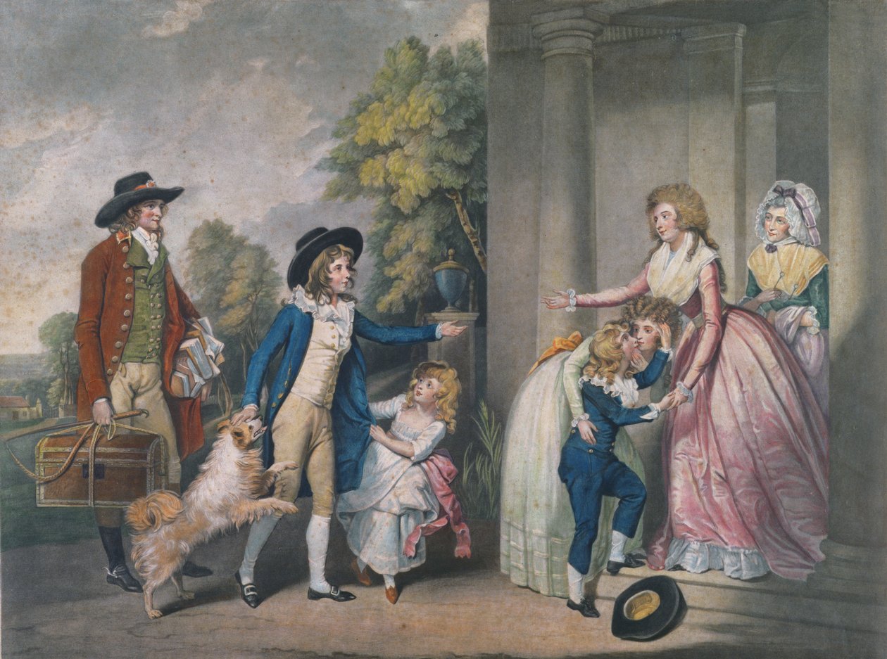 Dulce Domum vagy A visszatérés az iskolából, metszett: John Jones (kb.1745-97), 1790 (színes metszet) alkotó: William Redmore Bigg